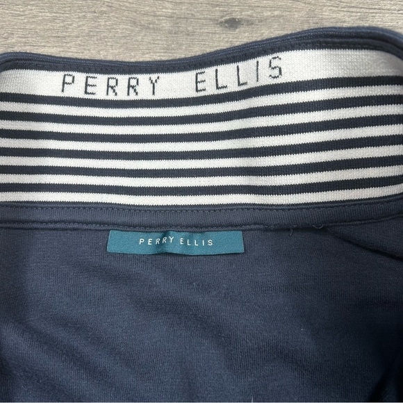 Perry Ellis Men's Navy-Blue Quarter Zip Sweater - Picture 4 of 5